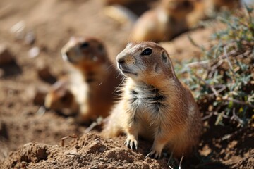 Naklejka premium Prairie dogs, genus Cynomys outdoors in nature background, Ai generated