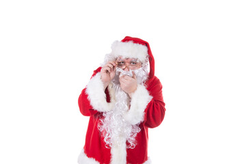 Santa Claus' choice. Winter sale. White background.