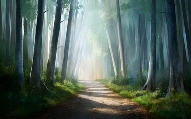 Fototapeta premium misty morning in the forest