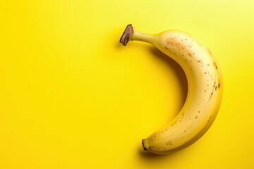 Fresh, ripe banana with small brown spots on a vibrant yellow background - Powered by Adobe