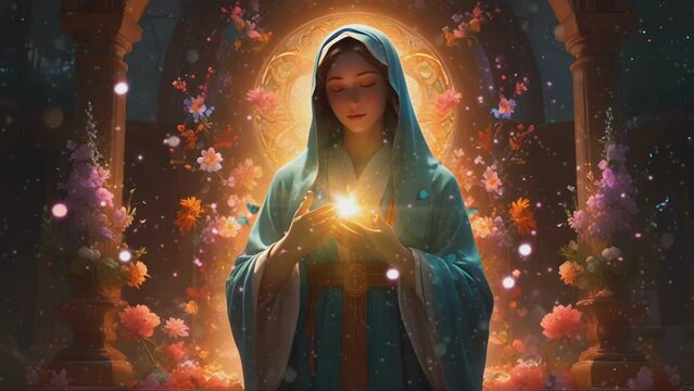 mother mary, mother mary in her fantasy beauty, seamless looping time lapse virtual 4k video animation background