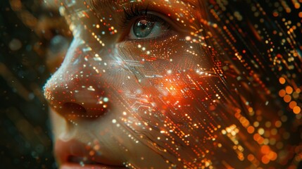 Futuristic Tech: Female IT Engineer with Data Overlay