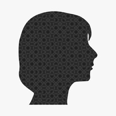 Female head made from puzzle pieces. Chess