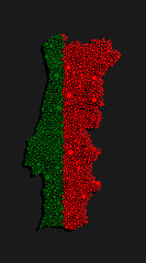 Silhouette map Portugal, flag made color dots