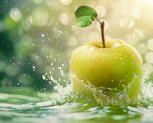 Photo of a fresh apple fruits with water splash
