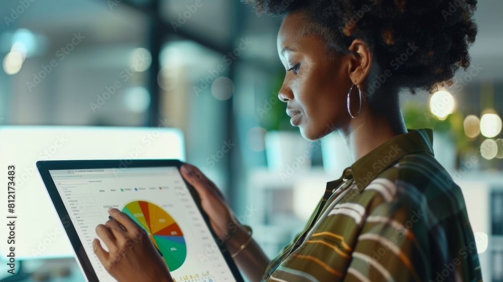 Poster professional analyzing data on computer