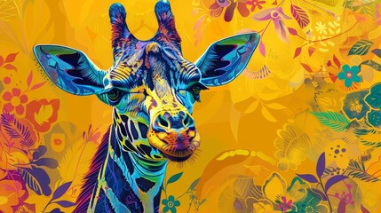 colorful giraffe print with intricate details and patterns digital illustration
