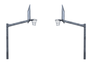 Side view basketball, basket on a metal pole - on isolated transparent background.