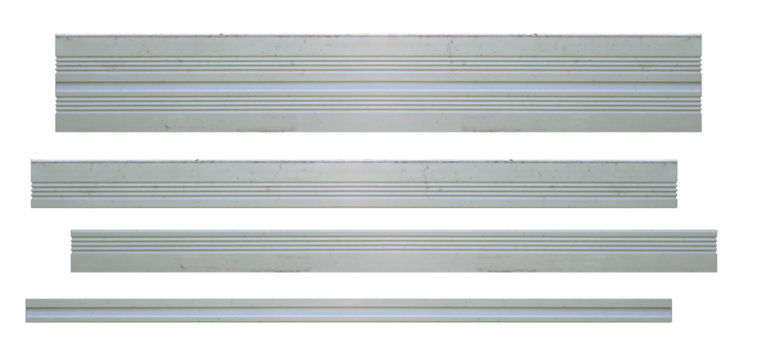 Metal mounting plates made of aluminum sheet - on isolated transparent background.