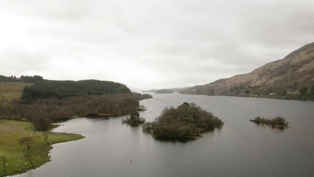 Aerial video of Loch Ava, Argyll, Scotland