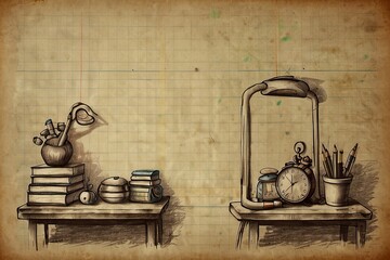 Back to school drawing background on copy book pape
