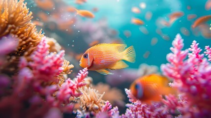 Fish swimming among coral in underwater reef ecosystem