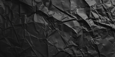 Black paper, texture and abstract with wrinkle, blank and pattern shape as design presentation. Creativity, wallpaper and screensaver for decoration by effect, detail and crumpled banner as art