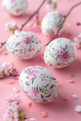 Obraz premium White and Pink Decorated Eggs on Pink Surface