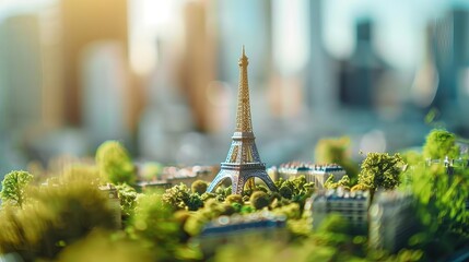 ecofriendly sustainable paris miniature with tiltshift lens effect green energy and clean environment concept macro photography