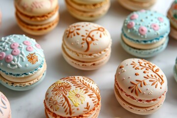 Fototapeta premium Colorful Macaroons Spread Across a Table