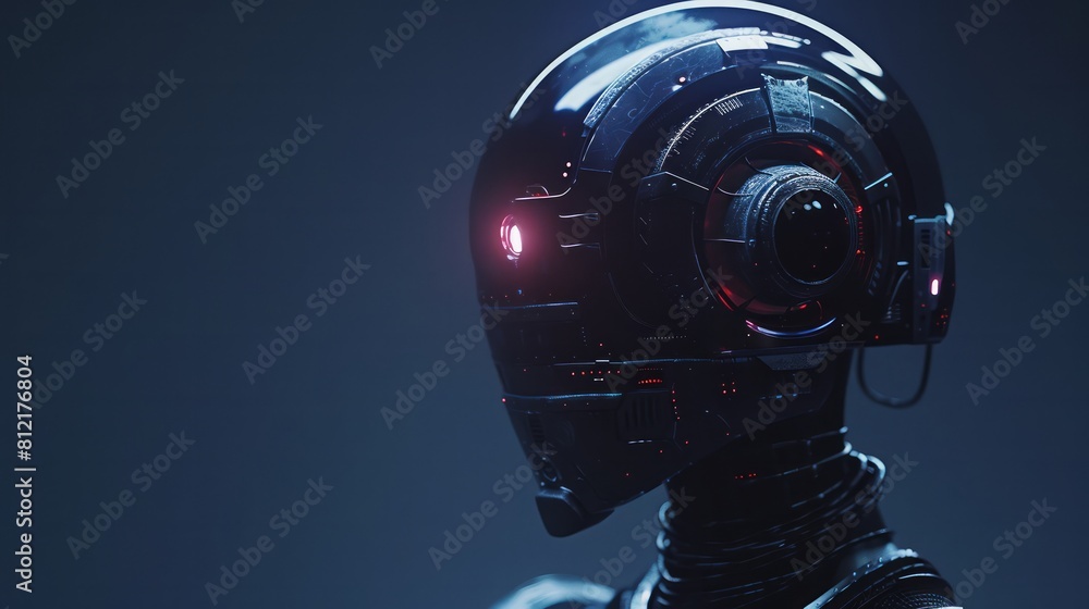 Poster a robot with a black helmet and red eyes