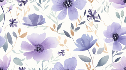 Seamless floral pattern with  watercolor flowers on summer background, watercolor illustration. Template design for textiles, interior, clothes, wallpaper