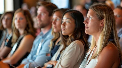 Fototapeta premium engaged audience listens attentively to business executive sharing industry insights