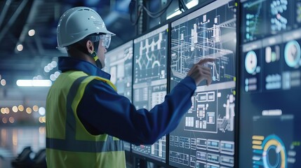 engineer monitoring ai dashboard with realtime data and predictive analytics from industrial machinery sensors technology concept