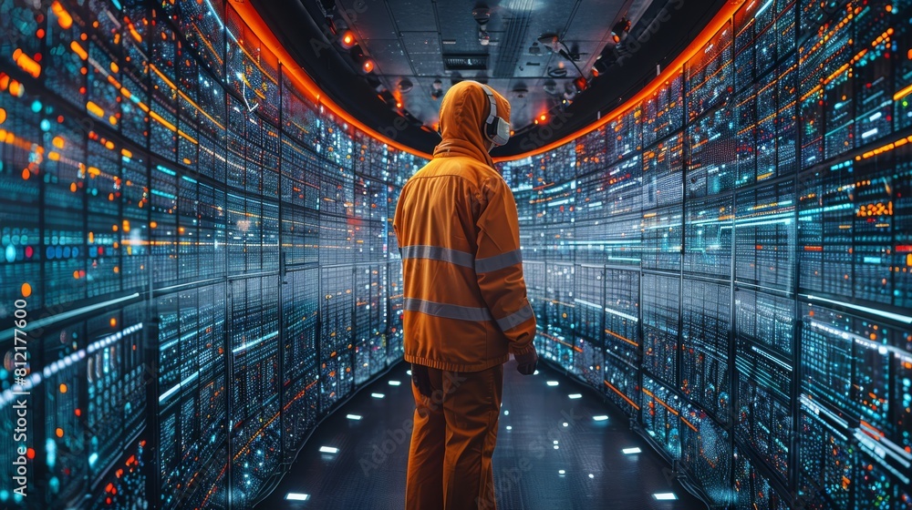 Poster an it professional enhances security in a network. concepts cybersecurity, network monitoring, data 
