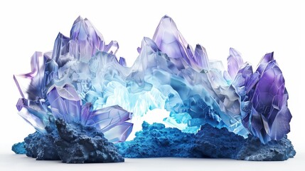 Artistic 3D representation of frozen liquid crystal caverns, with a futuristic abstract design, isolated for emphasis on a white background