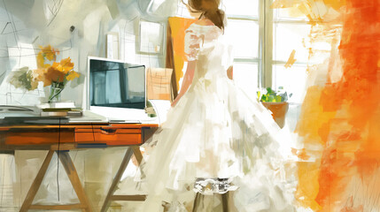Artistic Rendering of Bride in Studio