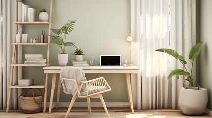 Design a serene, Zen-inspired home office with a soothing color palette and minimalist decor