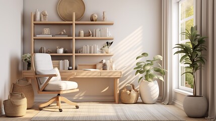 Design a serene, Zen-inspired home office with a soothing color palette and minimalist decor