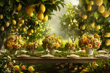 lemons on tree, Indulge in the elegance of a wedding or formal dinner holiday celebration tablescape