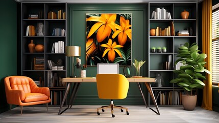 Design an energizing home office with vibrant colors and motivational wall art