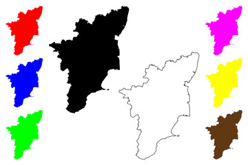 Fototapeta premium Tamil Nadu (States and union territories of India, Federated states, Republic of India) map vector illustration, scribble sketch Tamil Nadu (Madras State) map