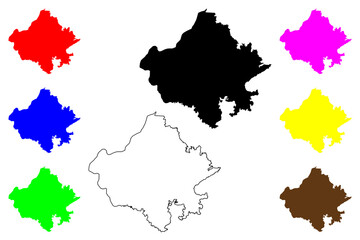 Rajasthan (States and union territories of India, Federated states, Republic of India) map vector illustration, scribble sketch Rajasthan state map