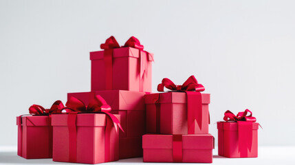 Many beautiful presents in red,Great holiday gift in a red box. Place for text,lots of red gift boxes