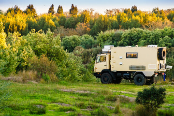 Offroad camper 4x4 truck on nature