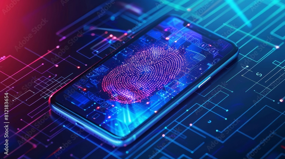 Aufkleber futuristic concept of digital identity and cybersecurity with mobile smartphone utilizing biometric 
