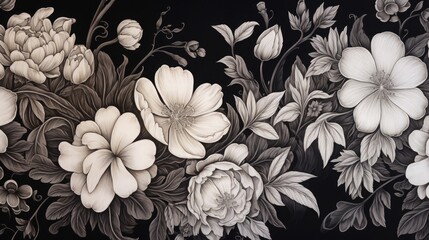 Black and white elegant flowers drawing