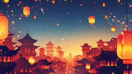 glowing paper lanterns illuminating the night celebrating the midautumn festival cultural illustration
