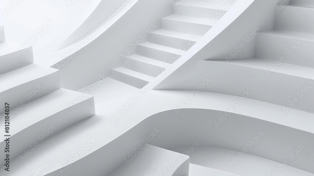 Poster harmonious geometric composition with crisp white shapes on pure white background abstract 3d render