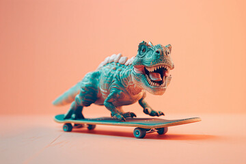 A dinosaur on a skateboard, minimal concept