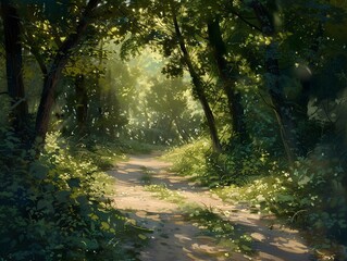 Obraz premium The photo shows a dirt road in a forest