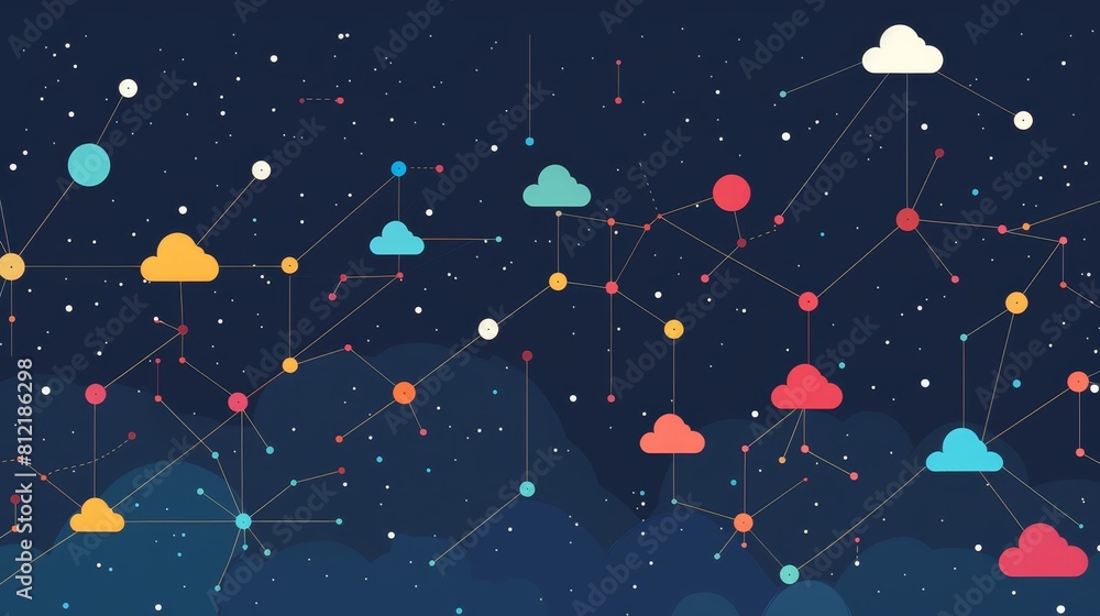 Poster cloud network flat design top view connectivity theme animation split-complementary color scheme