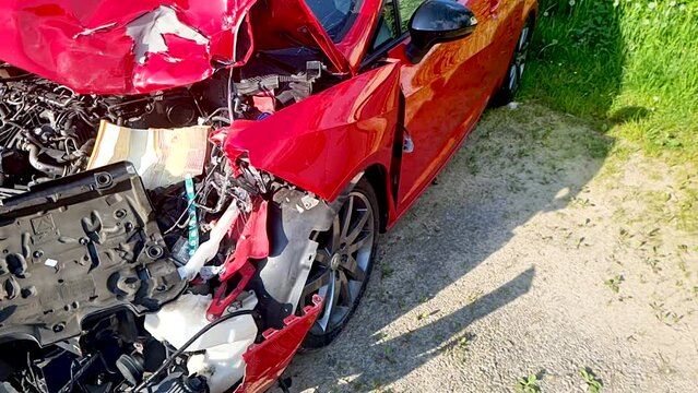 Rotes Auto mit Totalschaden 
