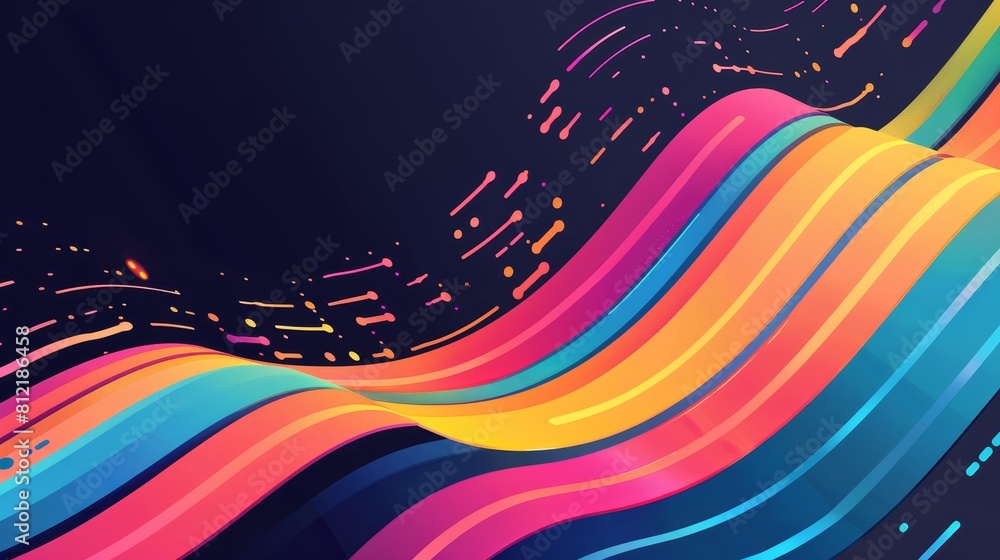 Poster data stream flat design side view internet traffic theme water color triadic color scheme