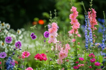 Fototapeta premium Luscious Summer garden flowers. Nature wild. Generate Ai