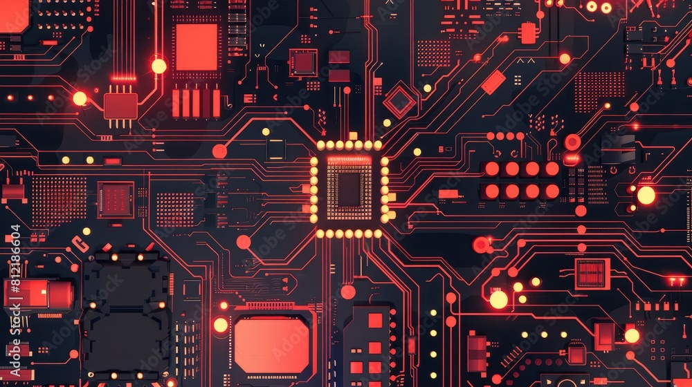 Poster circuit board flat design top view hardware theme animation analogous color scheme