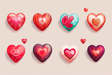 Create a charming digital Valentine's Day card using heart vector icons. Set of love symbols isolated