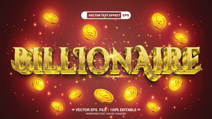Billionaire shiny luxury gold metallic style editable 3d vector text effect