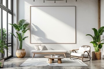 Office Interior with Blank White Poster Mockup created with Generative AI
