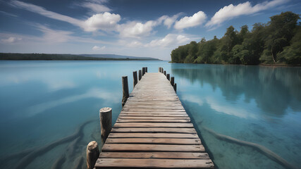 Tranquil scene blue water wood jetty nature beauty